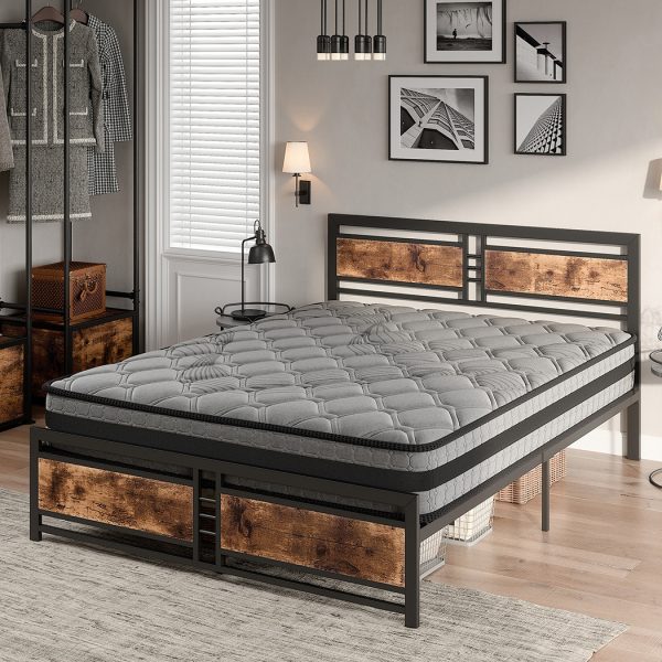 Metal Bed Frame Mattress Base Set Wood King Double Queen Pocket Spring HD Foam D