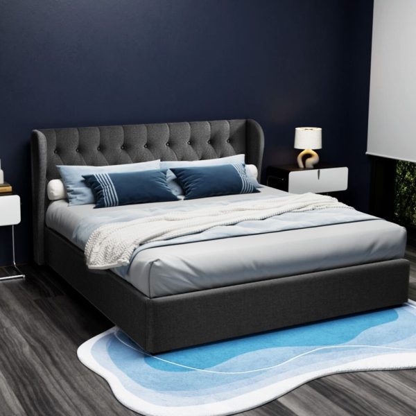 Wallaroo Bed Frame Fabric Gas Lift Storage – KING, Charcoal
