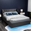 Wallaroo Bed Frame Fabric Gas Lift Storage – QUEEN, Charcoal