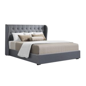 Wallaroo Bed Frame Fabric Gas Lift Storage – QUEEN, Grey