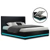 Benda LED Bed Frame PU Leather Gas Lift Storage – QUEEN, Black