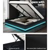 Benda LED Bed Frame PU Leather Gas Lift Storage – QUEEN, Black