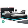 Benda LED Bed Frame PU Leather Gas Lift Storage – QUEEN, Black