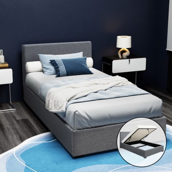 Stewart Bed Frame Fabric – KING SINGLE, Grey