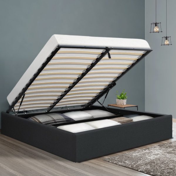 Waroonee Storage Gas Lift Bed Frame without Headboard Fabric – DOUBLE, Charcoal