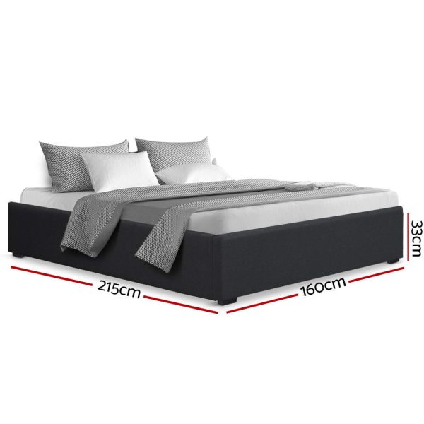Waroonee Storage Gas Lift Bed Frame without Headboard Fabric – QUEEN, Charcoal