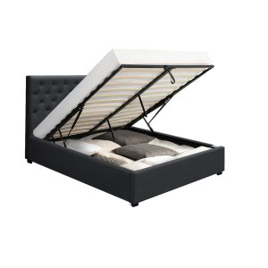 Glenroy Bed Frame Gas Lift Base With Storage Fabric Vila Collection – QUEEN, Charcoal