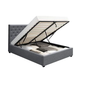 Glenroy Bed Frame Gas Lift Base With Storage Fabric Vila Collection – QUEEN, Grey
