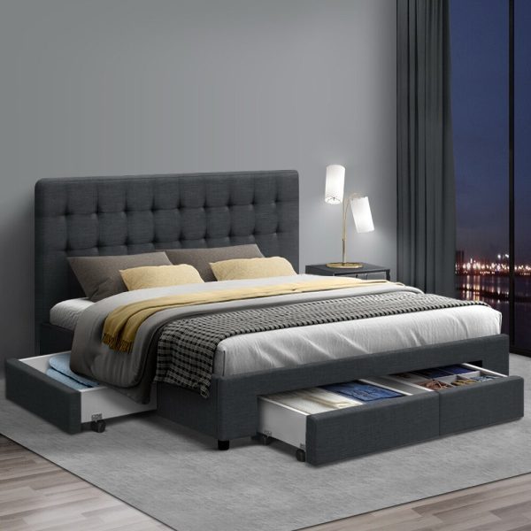 Rogues Bed Frame Fabric Storage Drawers – DOUBLE, Charcoal