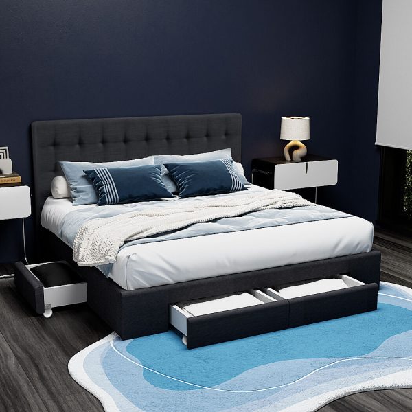 Rogues Bed Frame Fabric Storage Drawers – DOUBLE, Charcoal