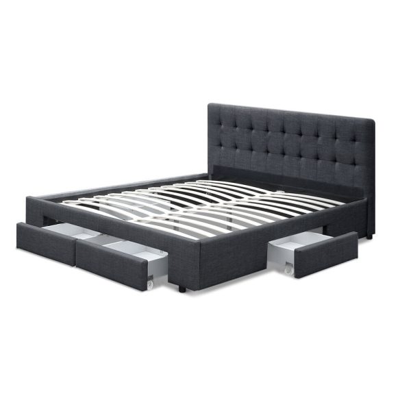 Rogues Bed Frame Fabric Storage Drawers – DOUBLE, Charcoal