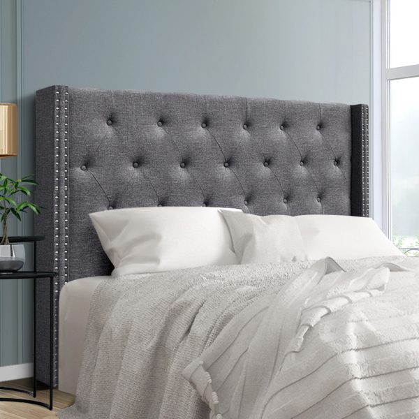 Bed Head Headboard Bedhead Fabric Frame Base Grey LUCA – QUEEN