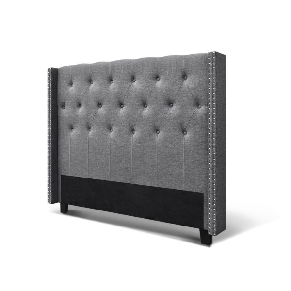 Bed Head Headboard Bedhead Fabric Frame Base Grey LUCA – QUEEN