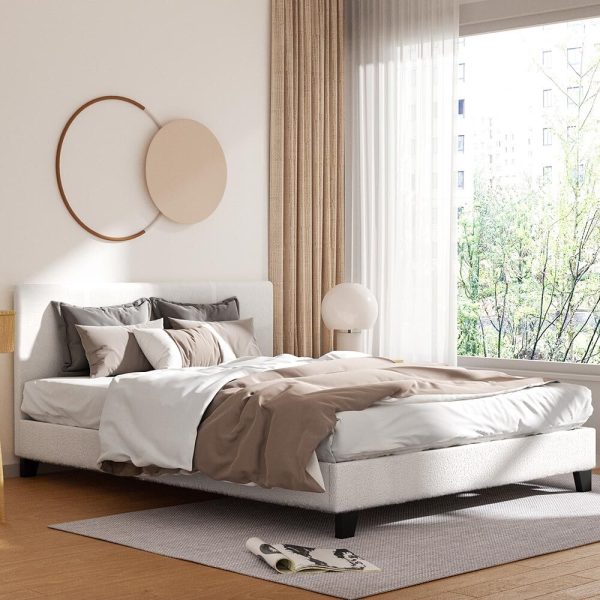 Apex Bed Frame Boucle Fabric Mattress Base Platform Wooden – QUEEN