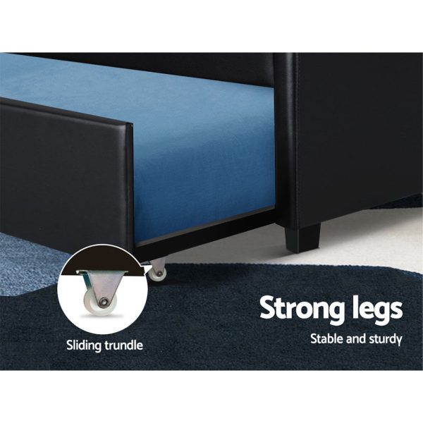 Keepit Bed Frame King Single Size Black Leather