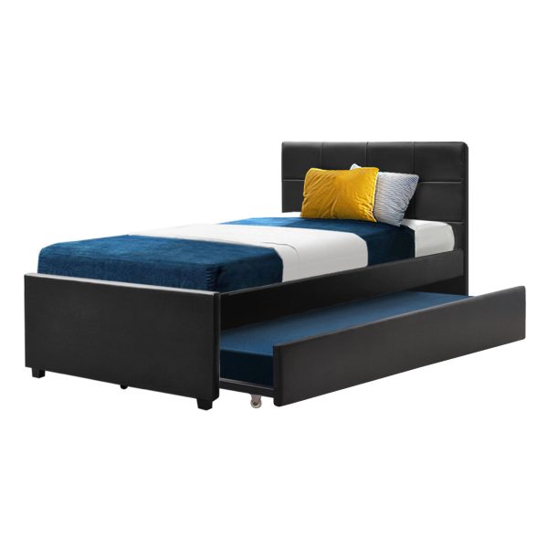 Keepit Bed Frame King Single Size Black Leather