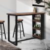 High Bar Table Industrial Pub Table With 3-Tier Storage Shelf Solid Wood