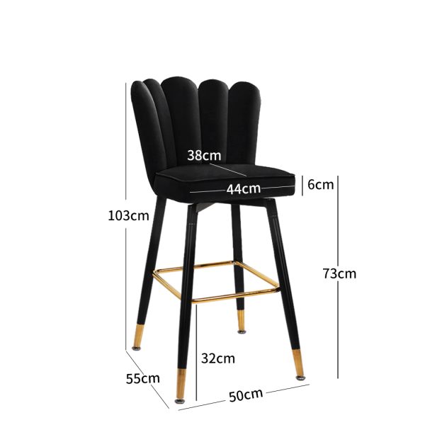 2x Bar Stools Kitchen Stool Chairs Velvet Swivel Barstools Luxury Black