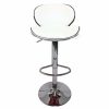 2X Bar Stools Faux Leather Mid High Back Adjustable Crome Base Gas Lift Swivel Chairs – White