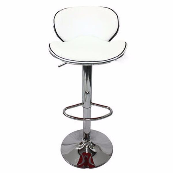 2X Bar Stools Faux Leather Mid High Back Adjustable Crome Base Gas Lift Swivel Chairs – White