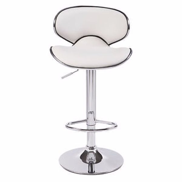 2X Bar Stools Faux Leather Mid High Back Adjustable Crome Base Gas Lift Swivel Chairs – White