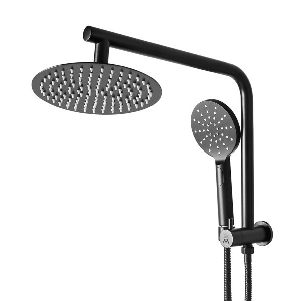 Rain Shower Head Set Black Round Brass Taps Mixer Handheld High Pressure 10″