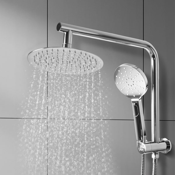 Rain Shower Head Set Silver Round Brass Taps Mixer Handheld High Pressure 10″