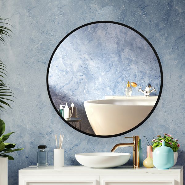 Wall Mirror Round Shaped Bathroom Makeup Mirrors Smooth Edge – 80 cm