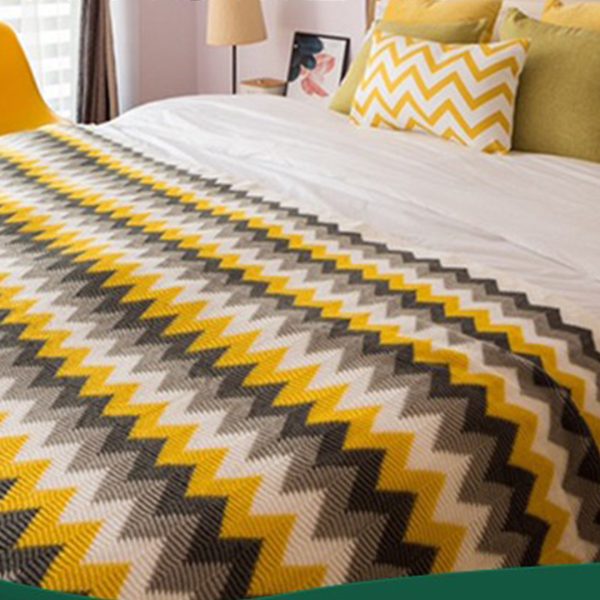 Zigzag Striped Throw Blanket Acrylic Wave Knitted Fringed Woven Cover Couch Bed Sofa Home Decor