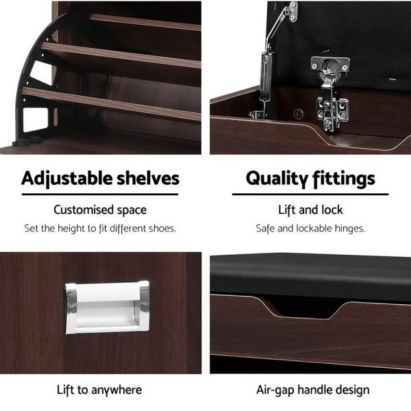 Shoe Cabinet Bench Shoes Storage Rack Organiser Shelf Black 15 Pairs – Walnut