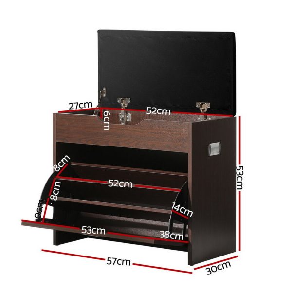 Shoe Cabinet Bench Shoes Storage Rack Organiser Shelf Black 15 Pairs – Walnut