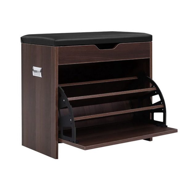 Shoe Cabinet Bench Shoes Storage Rack Organiser Shelf Black 15 Pairs – Walnut