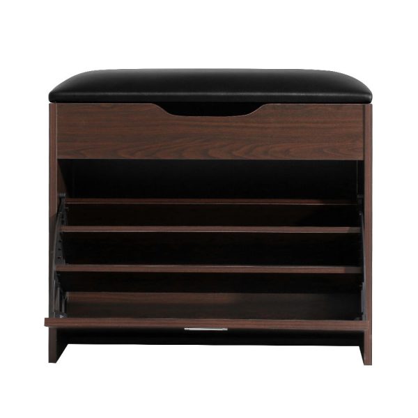 Shoe Cabinet Bench Shoes Storage Rack Organiser Shelf Black 15 Pairs – Walnut
