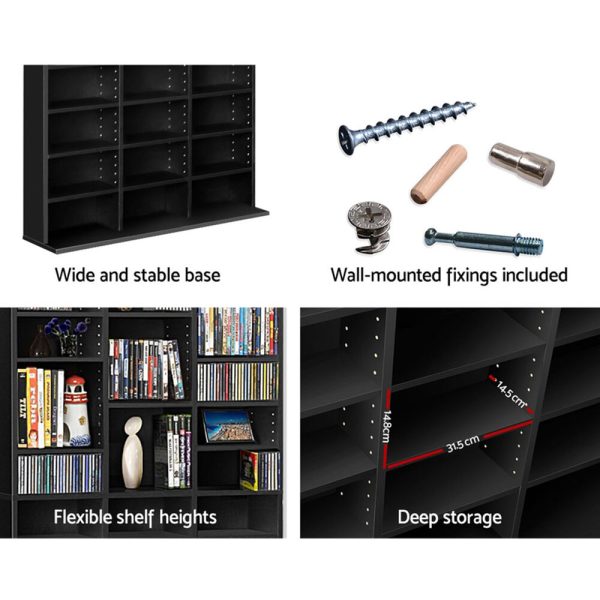 Adjustable Book Storage Shelf Rack Unit – Black