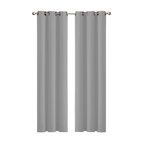 2x Blockout Curtains Panels 3 Layers Eyelet Room Darkening – 132 x 160 cm, Grey