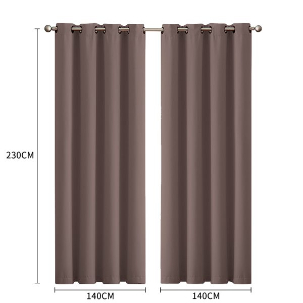 2x Blockout Curtains Panels 3 Layers Eyelet Room Darkening – 140 x 230 cm, Taupe