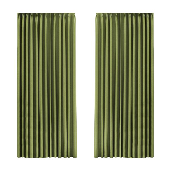 2XBlockout Curtains Chenille Blackout Draperies Eyelet Day 180×250 Green