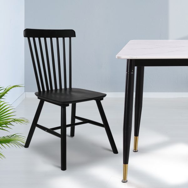 Set of 2 Dining Chairs Side Chair Replica Kitchen Wood Furniture – Black