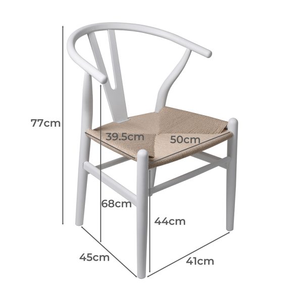 Set of 2 Dining Chairs Rattan Seat Side Chair Kitchen Wood Furniture – White