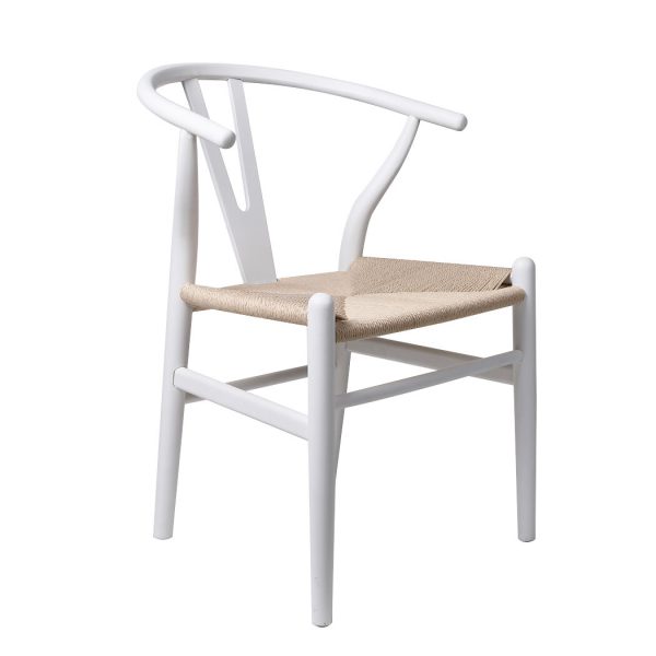 Set of 2 Dining Chairs Rattan Seat Side Chair Kitchen Wood Furniture – White