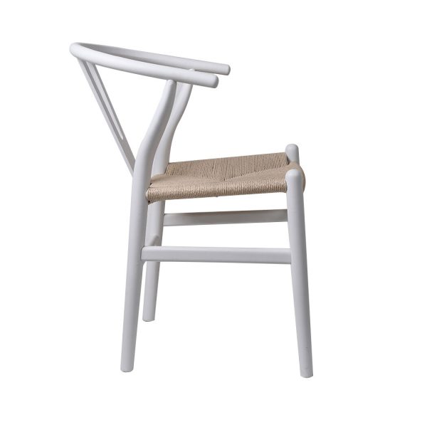 Set of 2 Dining Chairs Rattan Seat Side Chair Kitchen Wood Furniture – White