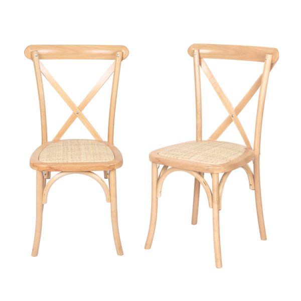 2x Dining Chairs Kitchen Table Chair Natural Wood Rattan Seat Cafe Lounge