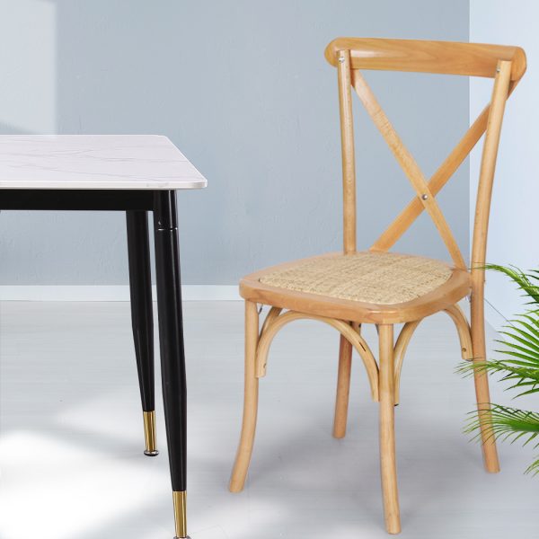 2x Dining Chairs Kitchen Table Chair Natural Wood Rattan Seat Cafe Lounge