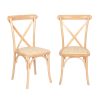 2x Dining Chairs Kitchen Table Chair Natural Wood Rattan Seat Cafe Lounge