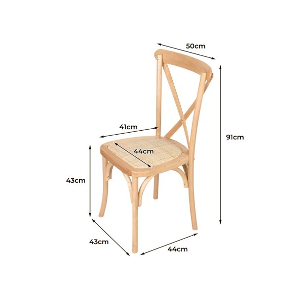2x Dining Chairs Kitchen Table Chair Natural Wood Rattan Seat Cafe Lounge