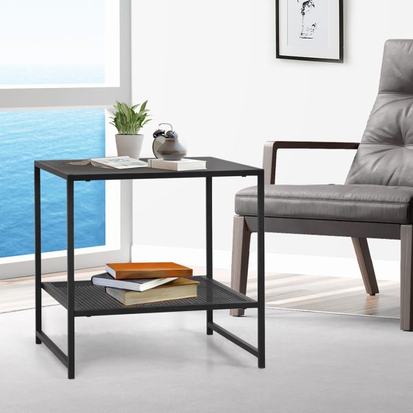 Cinnaminson 2-Tier Side Table Open Design Steel Home Shelf Compact Storage End Table