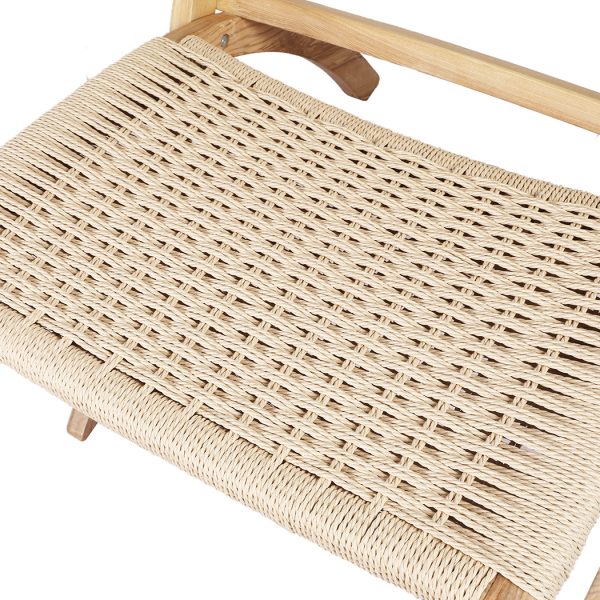 Foldable Single Deck Chair Solid Ash Wood Kraft Rope Paper Woven Seat