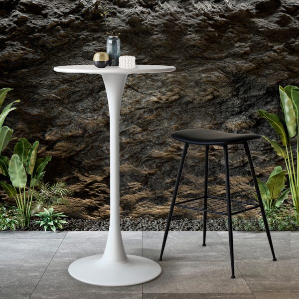 2x Bar Table Pub Tables Kitchen Marble Tulip Outdoor Round Metal – White