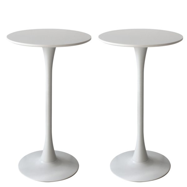2x Bar Table Pub Tables Kitchen Marble Tulip Outdoor Round Metal – White
