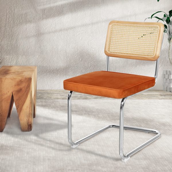 2x Dining Chairs Cesca Chair Replica Cantilever Velvet Rattan Midcentury